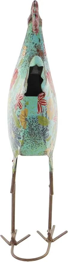 Deco 79 Metal Rooster Decorative Garden Sculpture Indoor Outdoor Distressed Standing Garden Statue with U Shaped Feet, Outdoor Sculpture 10" x 5" x 17", Green by GreenHaven Gardens