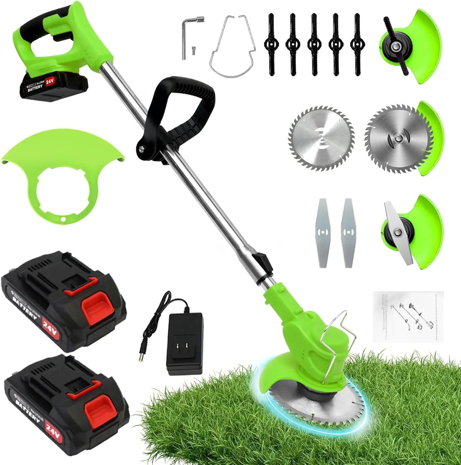 ALSO GO Electric Weed Wacker Grass Trimmer, 3 in 1 Weed Eater Battery Powered, Cordless Trimmer with 2pcs 24V Batteries, Stringless Lightweight Lawn Edger Brush Cutter for Lawn Garden Yard by GreenHaven Gardens