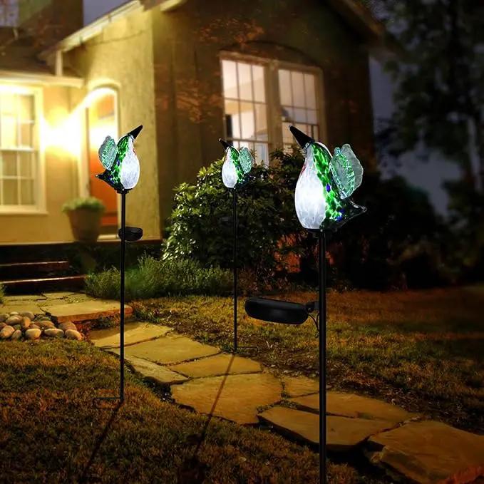 Afirst Decorative Solar Lights Outdoor Solar Hummingbird Stake Lights Hand Blown Glass Decorative Garden Pathway Light Outdoor Waterproof Glass Stakes Green by GreenHaven Gardens