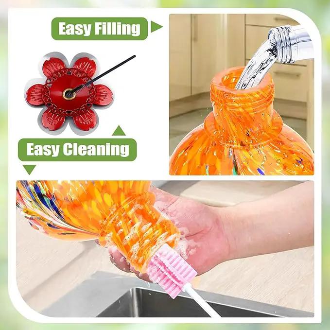 BOLITE Hummingbird Feeder, Hand Blown Glass Hummingbird Feeders for Outdoors Hanging, with Ant Moat and 5 Feeding Ports, 22 Ounces, Peony Flower Shape, Orange, Gifts for Women Men, Gifts for Mom Dad by GreenHaven Gardens