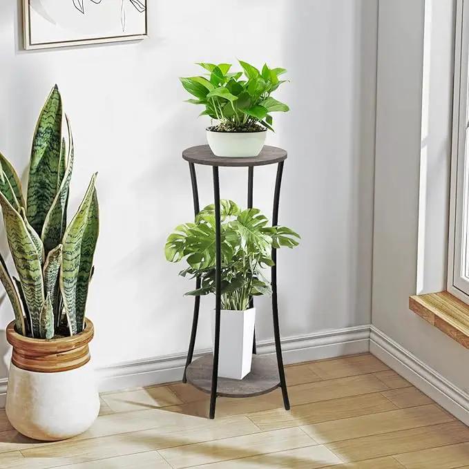 YINMIT Plant Stand Indoor,2 Tier Round Potted Holder Rack,Flower Pot Stand Shelf,Round Supports Rack,Corner Plant Shelf for Balcony Garden Patio Living Room,Grey by GreenHaven Gardens