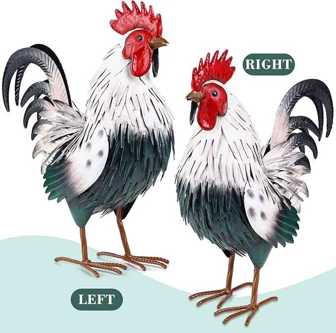 Rooster Garden Statue Sculpture Metal Chicken Yard Decor Outdoor Figurines Patio Backyard Decoration by GreenHaven Gardens