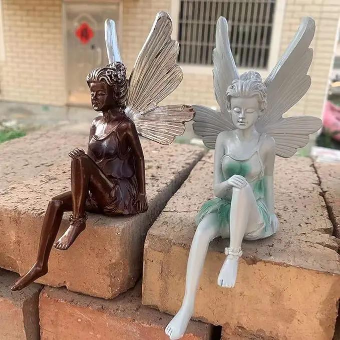 Angel Figurine Outdoor Statue, 9'' Brown Resin Angel Craft for Home, Table, Lawn, Yard, Porch, Patio, Christmas, Housewarming Gifts by GreenHaven Gardens