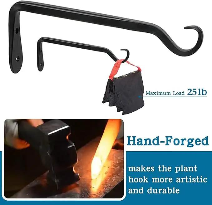 Worth Garden 6-Pack 7" Plant Hanger Bracket - Forged Wrought Iron Powder-Coated Heavy Duty Wall Hook - Black Plant Hanging Hooks - Durable and Stable for Bird Feeders, Planters Indoor & Outdoor by GreenHaven Gardens