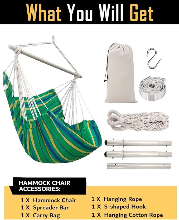 ADVOKAIR Hammock Chair Swing (500 lbs Max) - Hanging Hammock Chair Rope Swing Indoor for Bedroom, Outdoor, Patio, Bedroom, Porch, Deck - Sturdy Steel Bar with Anti-Slip Safety Rings by GreenHaven Gardens