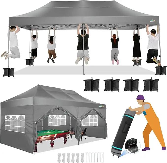 COBIZI 10x20 Canopy with Sidewalls, Heavy Duty Party Tent Pop up carpas para Fiestas, Tents for Parties, Wedding, Outdoor Ez up Foldable Portable Canopy Tent with Wheeled Bag, Grey(Windproof Upgrade) by GreenHaven Gardens