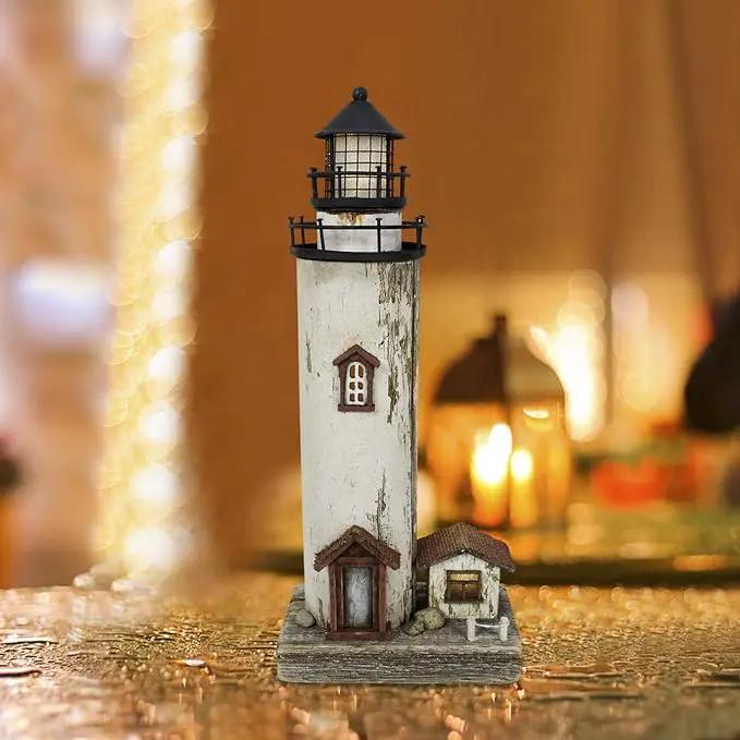 Wooden Lighthouse Decor with Light, Decorative Nautical Lighthouse Rustic Ocean Sea Beach Themed Lighthouse Decoration, Handcrafted Tabletop Nautical Themed Home Decor Bathroom Decor by GreenHaven Gardens