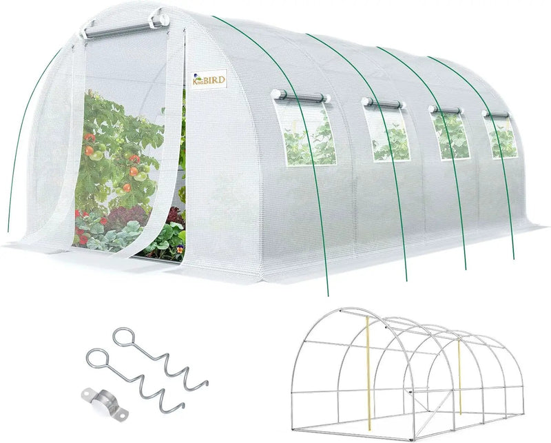 KING BIRD Premium 20x10x6.6FT Greenhouse for Outdoors, Large Walk-in Heavy Duty Galvanized Steel Frame, Mesh Door Screen Window Upgraded Zipper Tunnel Hoop for Garden Plant Winter, White by GreenHaven Gardens
