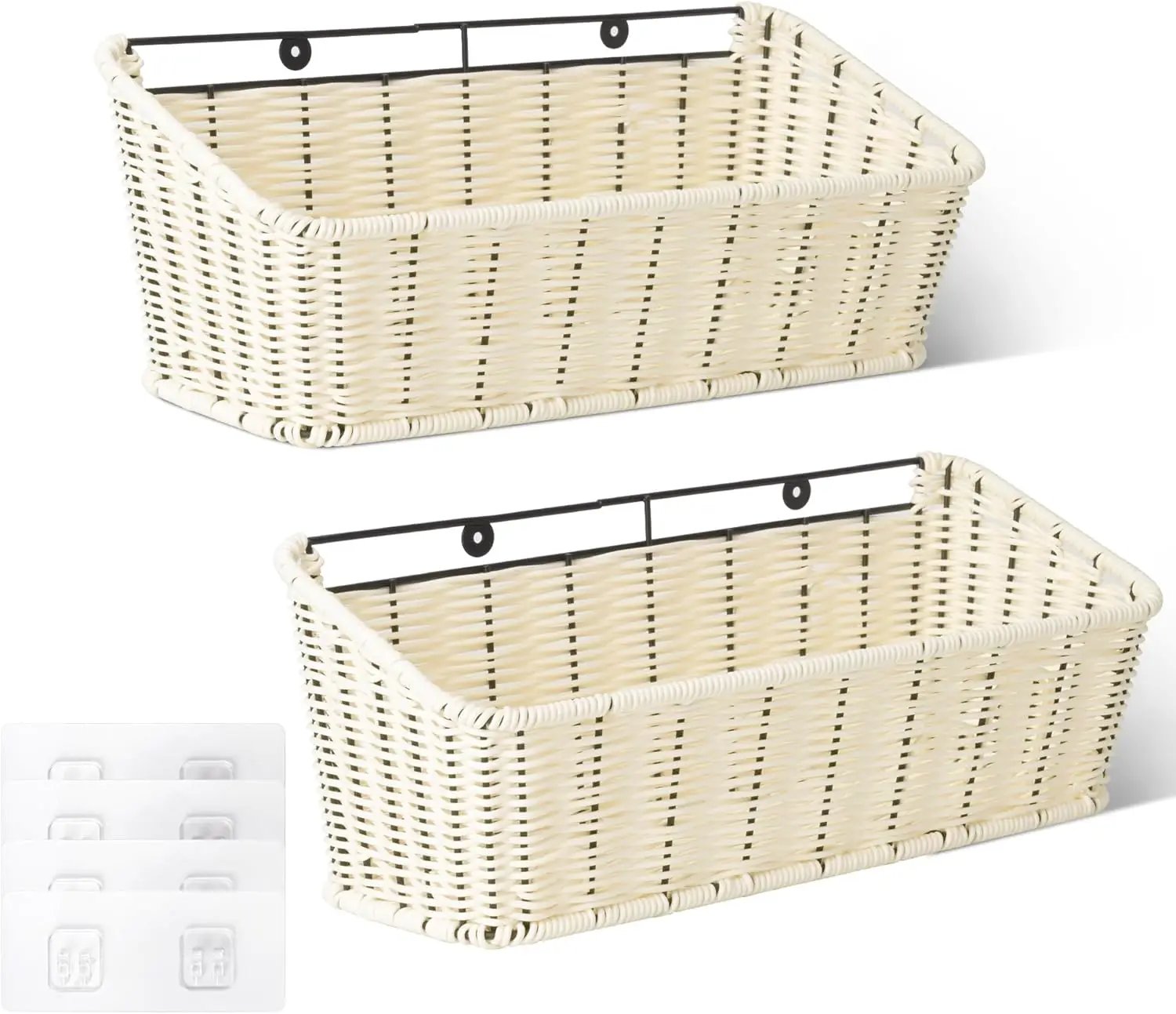 GRANNY SAYS Wicker Hanging Basket, 2 Pack Storage Baskets for Organizing, Adhesive Wall Mount Fruit Basket, Kitchen Organization Hanging Shelves, Storage Cabinet Door Organizer, Off White by GreenHaven Gardens