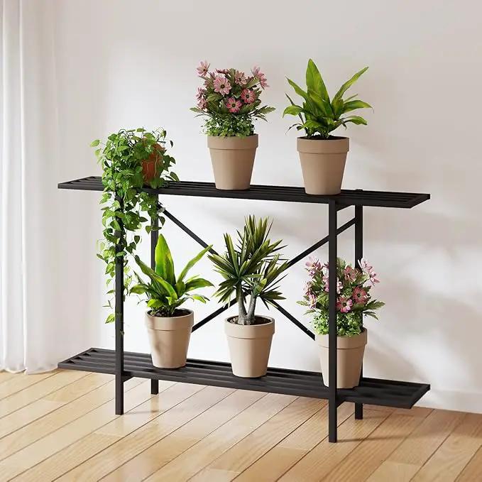Zhongma 2 Tier Metal Sturdy Heavy Plant Stand, Narrow Plant Stand Indoor and Outdoor, L45.67 x W10.3 x H27.5 inch, 440 LBS Capacity & Heavy Duty Construction. … by GreenHaven Gardens
