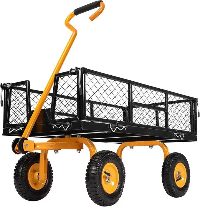 VIVOHOME Heavy Duty 550 Lbs Capacity Mesh Steel Garden Cart Folding Utility Wagon with Removable Sides (Black) by GreenHaven Gardens