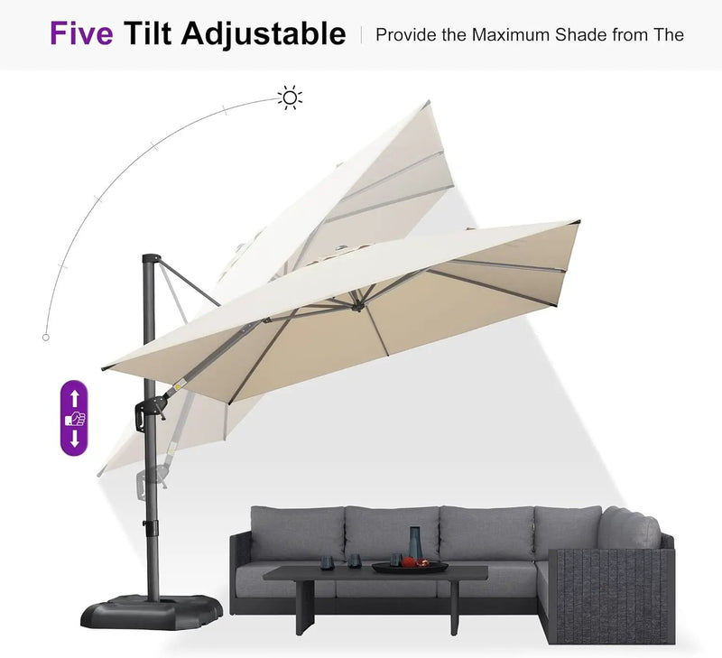 PURPLE LEAF 10 Feet Patio Umbrella Outdoor Cantilever Square Umbrella Aluminum Offset Umbrella with 360-degree Rotation for Garden Deck Pool Patio, Beige by GreenHaven Gardens