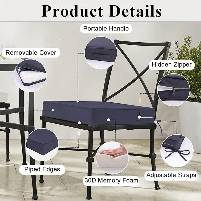 Outdoor Chair Cushions Set of 2 for Patio Furniture 22x22x4 Inch Waterproof Patio Chair Cushion 3 Year Color Fastness Square Elastic Foam Garden Sofa Couch Pads with Ties and Handle,Grey by GreenHaven Gardens