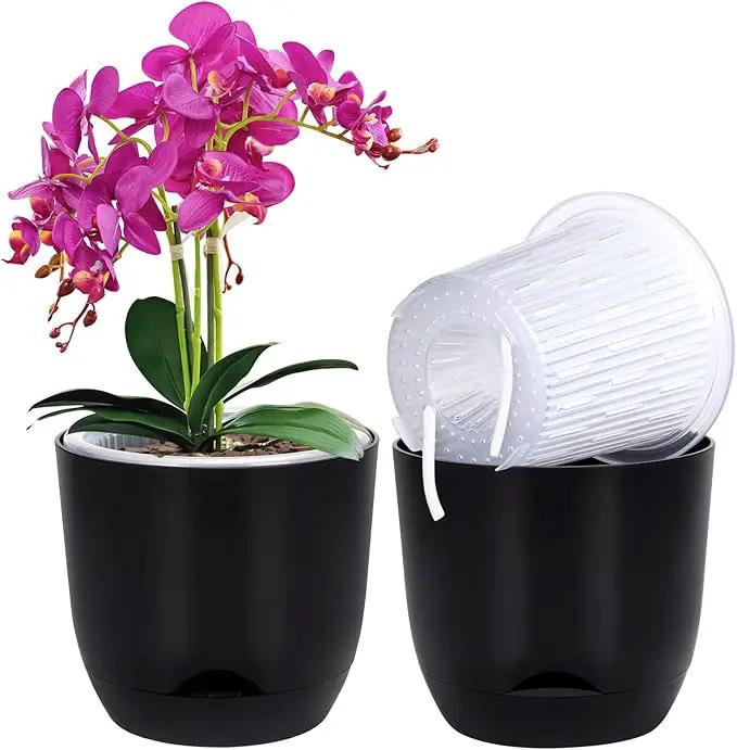 QCQHDU 2 Pack Orchid Pots with Holes for Repotting, Double-Layer and Self Watering Orchid Pot with Good Air Circulation by GreenHaven Gardens