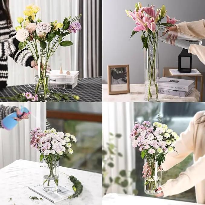 Clear Flower Vase, Non-breakable Vases, 4" W x 8" H, Acrylic Vase, Aesthetic Room Decor Cylindrical Modern Flower Vases for Table Centerpiece, Home Decor, Women Floral Arrangement Gift by GreenHaven Gardens