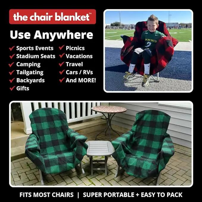 CITYBONFIRES The Chair Blanket – Reversible, Waterproof & Sherpa-Lined - Stretchable Elastic Back - Original Patio Chair Cover – Ideal for Homes and Outdoor Furniture- with Carry Pouch – Green Plaid by GreenHaven Gardens