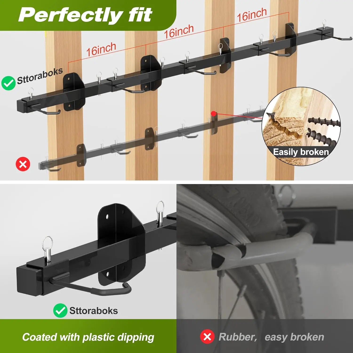 Bike Storage Rack, Garage Wall Mount Hanger, Indoor Bicycle Organizer with Adjustable Hooks for Home and Garage, 67-inch Cycle Stand Holds 5 Bikes, Wall Bike Stand Up to 300lbs by GreenHaven Gardens
