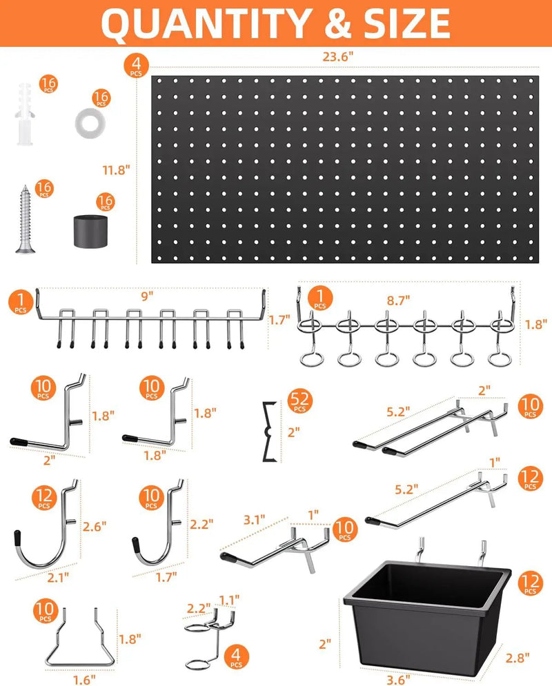 INCLY 158PCS Metal Pegboard Wall Organizer, 48x24 Inch Black Pegboard Panels Tool Organizer Kit with Accessories Hooks and Bins, Peg Board Utility Tool Storage for Garage Workbench Shed by GreenHaven Gardens