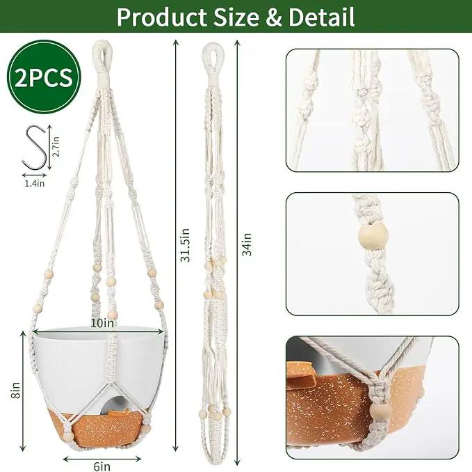 GARDIFE 10 Inch Hanging Planters with Macrame Plant Hanger for Indoor and Outdoor Plants, 2 Pack Large Self Watering Hanging Plant Pot with Basket Flower Pot with Drainage Hole, White