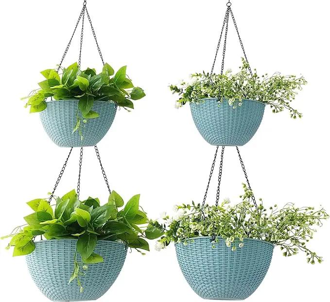 Hanging Planters for Indoor Plants 8/10 Inch, 4 Packs Plant Hanger Outdoor with Drainage Holes, Hanging Basket Flower Pot Perfect for Home, Office and Garden (Sky Blue) by GreenHaven Gardens