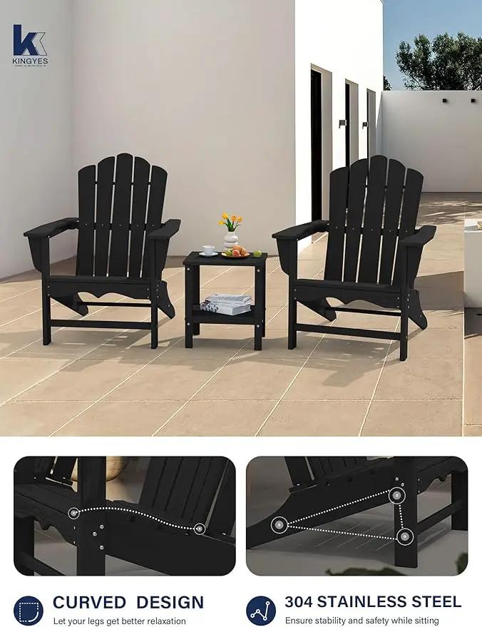 KINGYES HDPE Adirondack Chair, Classic All-Weather Adirondack Chair, Black by GreenHaven Gardens