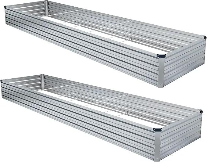 2 Pack 12x4x1FT Galvanized Raised Garden Beds Kit Outdoor Metal Gardening Planter Box for Vegetable Elevated Flower Herbs,Silver by GreenHaven Gardens