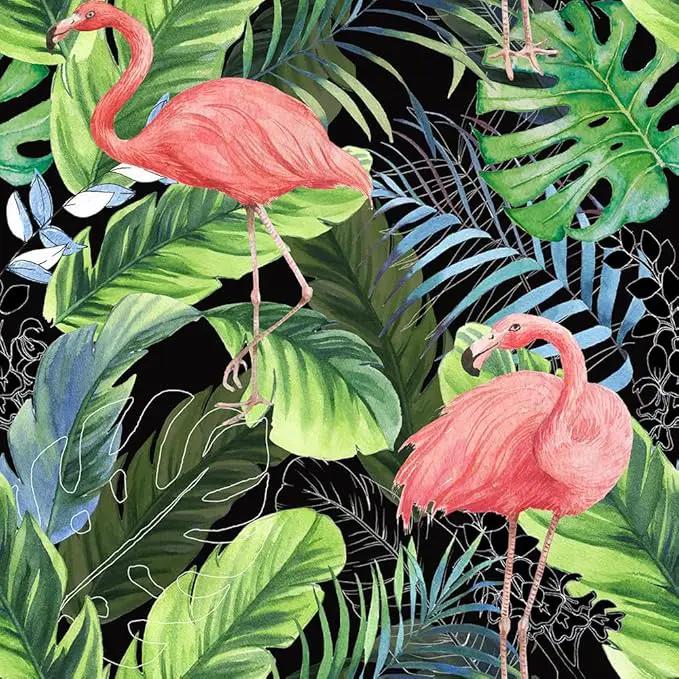 Hawaii Tropical Flamingo Palm Tree Peel and Stick Wallpaper Self Adhesive Removable Easy Peel Off Stick on Wall Paper for Bedroom Cabinet Renter by GreenHaven Gardens