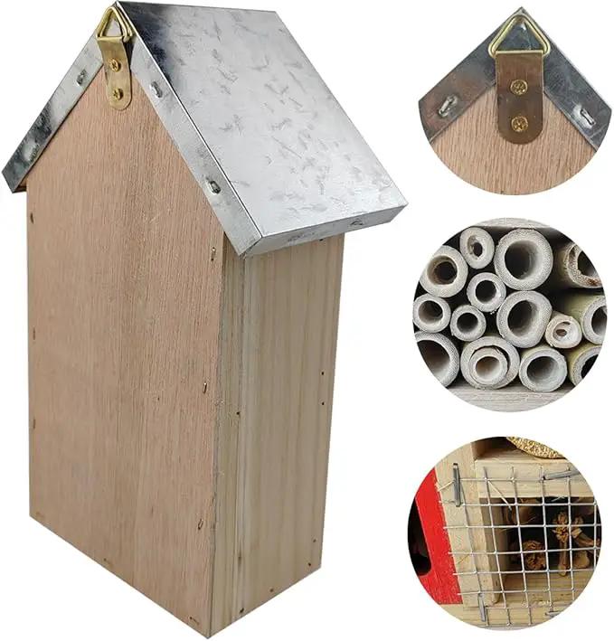 TIHOOD Natural Wooden Hanging Bee House for Gardens Natural Wooden Butterfly Hotel for Bee, Butterfly, Ladybirds, Habitat, Bee Hotel Garden by GreenHaven Gardens