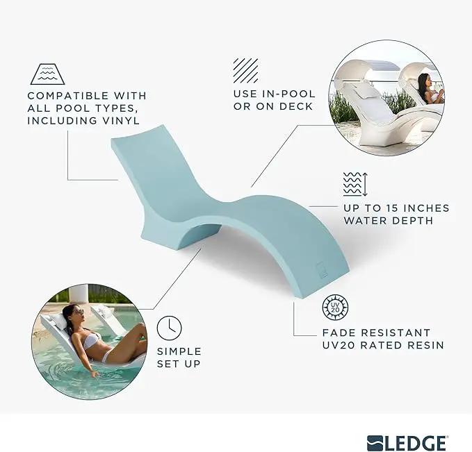 Ledge Lounger - Signature Chaise Deep - Inside Pool & Sun Shelf Lounge Chair - Designed for Deep Shelves 10”-15” - Compatible with All Pool Types - Poolside & Sun Deck Tanning - Set of 2 - White by GreenHaven Gardens