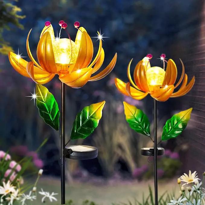 Solar Lights Wind Spinners for Yard and Garden - Metal Lotus Flower Windmills LED Crackle Glass Globe Outdoor Garden Decor Yard Art Lawn Ornament by GreenHaven Gardens