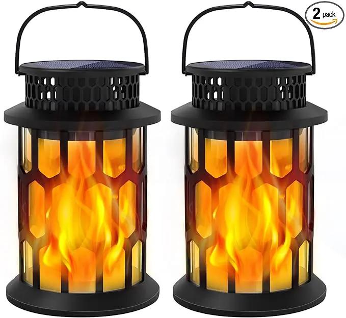 Solar Lights for Outside, Upgraded Solar Lanterns Flickering Flame Outdoor Waterproof Hanging Lanterns Decorative Solar Powered Outdoor Lighting LED Flame Garden Lights for Patio Deck Yard, 2 Packs by GreenHaven Gardens