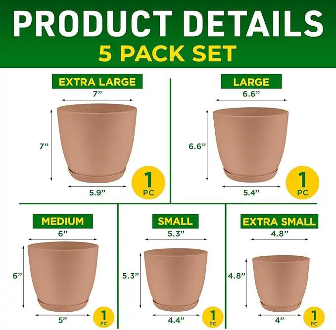Planter Pots with Drainage Holes - Lightweight, Durable, and Space-Saving Pots for Indoor and Outdoor - Versatile Functionality, Simple Modern Design, Set of 5 Plastic Planter Pots - Pink by GreenHaven Gardens