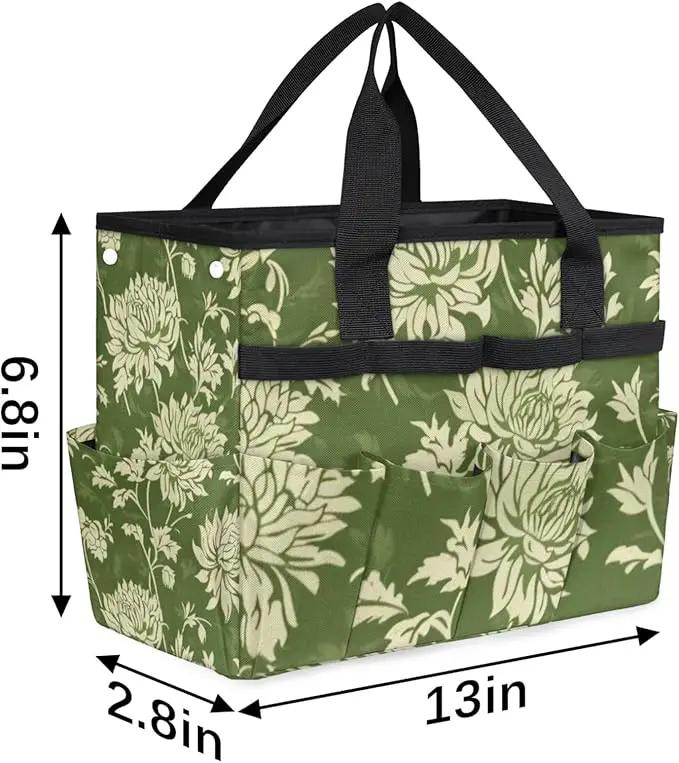 Spring Leaves Gardening Tool Bag,Heavy Duty Garden Tote Bag,Portable Oxford Gardening Storage Basket Organizer Handbag with Pockets Handle,Hand Tools Gifts for Outdoor Garden Lawn Yard by GreenHaven Gardens