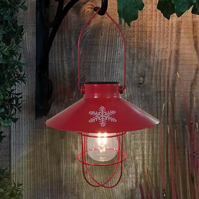 pearlstar Solar Lantern Outdoor Hanging Light Metal Solar Lamp with Warm White Edison Bulb Design for Christmas Holiday Home Garden Yard Patio Proch Decor (Red) by GreenHaven Gardens