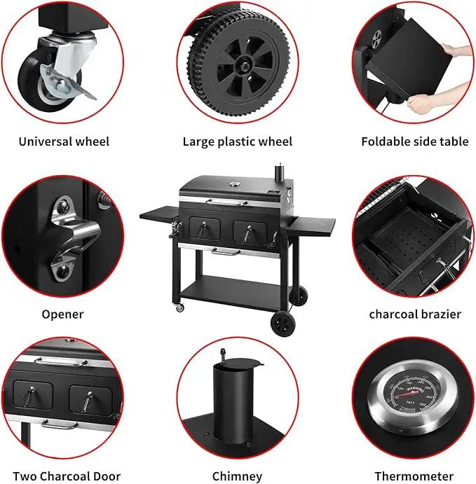 Charcoal Grill Outdoor BBQ Grill, Extra Large Cooking Area 794 Square Inches with Two Individual & Adjustable Charcoal Tray, Foldable Side Tables for Outdoor Cooking Backyard Camping Picnics By DNKMOR by GreenHaven Gardens