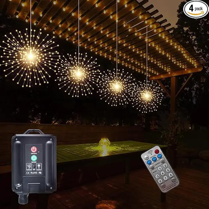 4 Pcs 800LED Solar Starburst Sphere Lights,Firework Lights Remote Control Timer 8 Modes Dimmable Waterproof Hanging Fairy Lights, Sparkly Lights for Patio Garden Tent Outdoor(Warm White) by GreenHaven Gardens