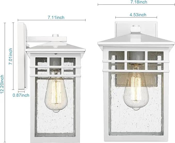 Outdoor Light Fixture Wall Mount, Rustic Exterior Lights Fixture Wall Sconces with Seeded Glass for Front Porch, Waterproof Outdoor Lantern in White Finish for Home, Garage, Barn, Storefront by GreenHaven Gardens