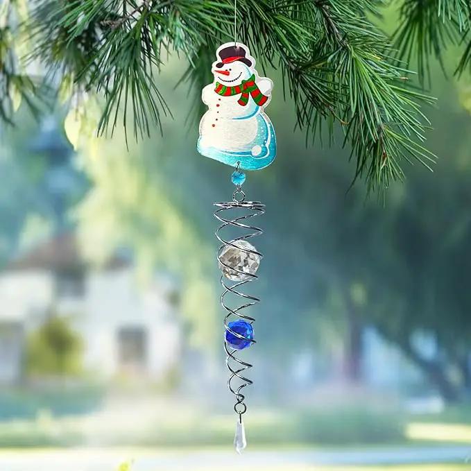 FONMY Snowman Gazing Ball Spiral Decorative Wind Spinner Sun Catcher Rainbow Maker Silver Spiral W/ K9 Crystal Ball Christmas Tree Hanging Ornament Indoor Outdoor Garden Decor. -22 inch H by GreenHaven Gardens