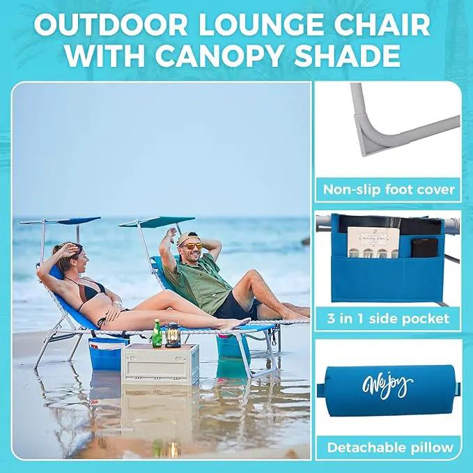#WEJOY Folding Lounge Chair with Canopy Shade, Portable Adjustable 5-Position Patio Chaise Lounger with Pillow & Storage Pocket for Lay Flat Outdoor Lawn Backyard Beach Camping Pool Tanning (Blue) by GreenHaven Gardens