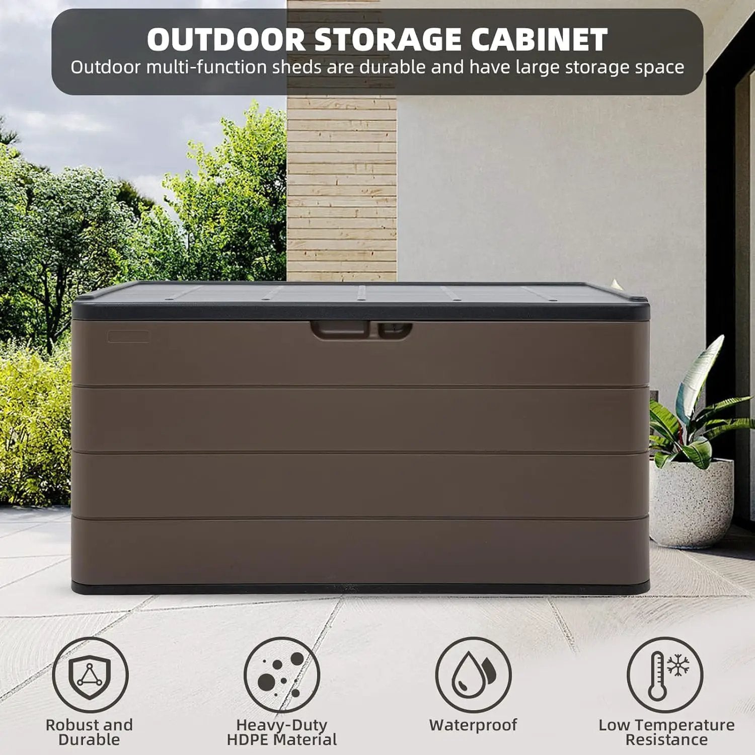 100 Gallon Large Resin Deck Box - Lockable Waterproof Outdoor Storage Bench for Patio Cushions, Garden Tools & Pool Accessories - Wood-Look Texture, Weather-Resistant for Backyard & Porch by GreenHaven Gardens