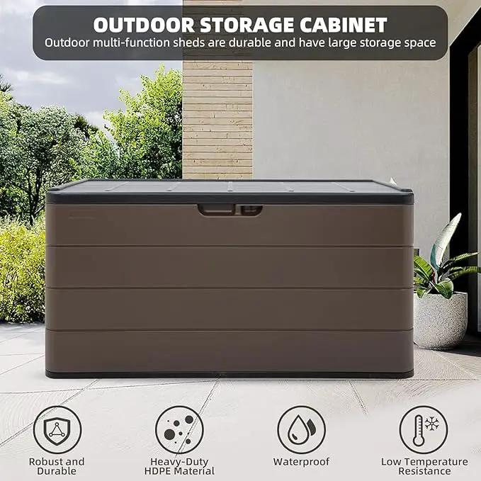 Premium Pro Edition 100 Gallon Lockable Resin Deck Box, Waterproof & UV-Resistant Outdoor Storage Box for Outdoor Cushion Storage, Garden Tools & Pool Accessories Storage, Brown by GreenHaven Gardens