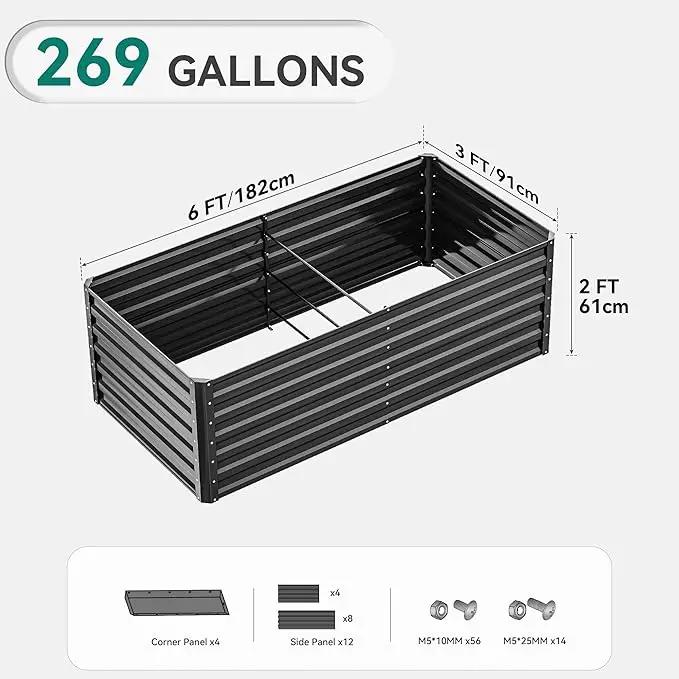 YITAHOME 72x36x24 in Galvanized Raised Garden Bed Kit, Large Metal Planter Box with Gloves & Support Rod, Outdoor Flower Bed for Plants Vegetables, Black by GreenHaven Gardens