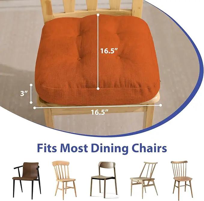 Chair Cushions for Dining Chairs, Dining Chair Cushions, Tufted Indoor Chair Pads with Ties & Non Slip Backing, Seat Cushions for Kitchen Chairs 16.5” x 16.5” x 3.5”, Set of 6, Orange by GreenHaven Gardens