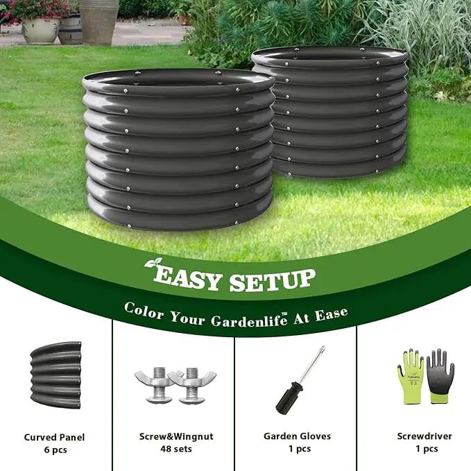 A ANLEOLIFE 2-Pack 3ft x 24” Tall Galvanized Raised Garden Beds Outdoor, Round Metal Planter Box for Planting Vegetables Flowers Herb, Anti-Rust & Easy-Setup, Quartz Grey by GreenHaven Gardens