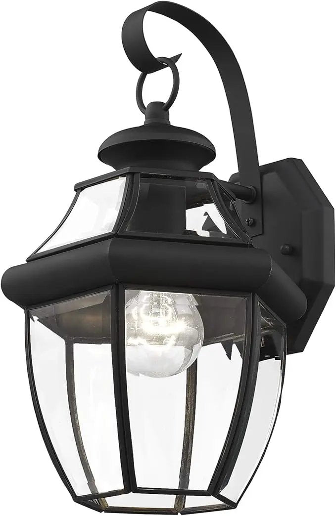 Livex Lighting 2151-04 Monterey 1 Light Outdoor Black Finish Solid Brass Wall Lantern with Clear Beveled Glass, 13" x 8.5" x 8.25" by GreenHaven Gardens