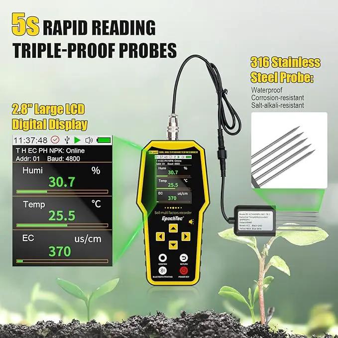 7 in 1 Soil Tester, ±1% High Precision Digital NPK Tester/Soil Moisture Meter/PH Tester/Temperature/EC Monitor for Agriculture, Plant Cultivation, Geological Survey with Data Storage & Export by GreenHaven Gardens