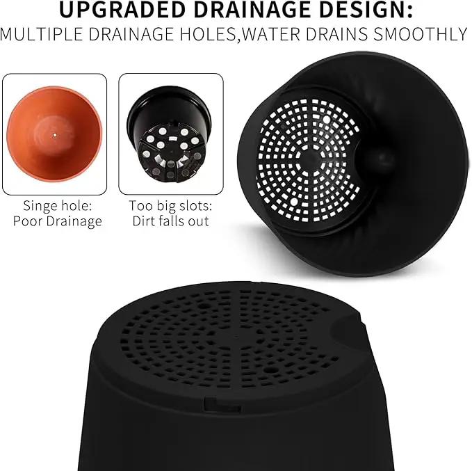 GARDIFE 10/9/8 inch Plant pots, planters for Indoor Plants, self Watering Plant Pot, Flower pots, Black by GreenHaven Gardens