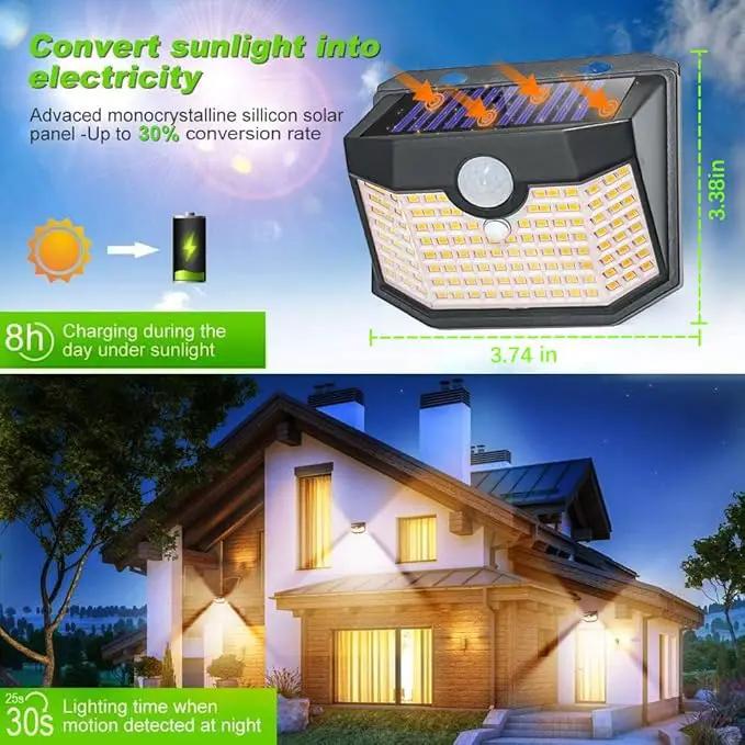 HMCITY 120 LED Outdoor Solar Lights- with Motion Sensor and 3 Lighting Modes, IP65 Waterproof Wide Solar Wall Lights Ideal for Garden Patio Yard (Front Button 6Packs, Warm White) by GreenHaven Gardens