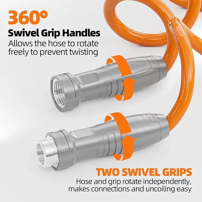 3/8” Lightweight Coil Garden Hose 100 FT, EVA Retractable Curly Water Pipe with 6-Pattern Spray Nozzle for Boat, Greenhouse, Yard, Patio (Orange) by GreenHaven Gardens