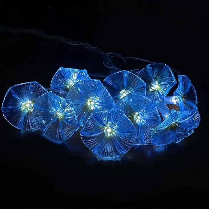 Solar Flowers Outdoor Waterproof - Petunia Blue Morning Glory Flowers&Solar Moth Orchid String Lights 12.5ft 10 LED Phalaenopsis Flower Solar Fairy Lights by GreenHaven Gardens